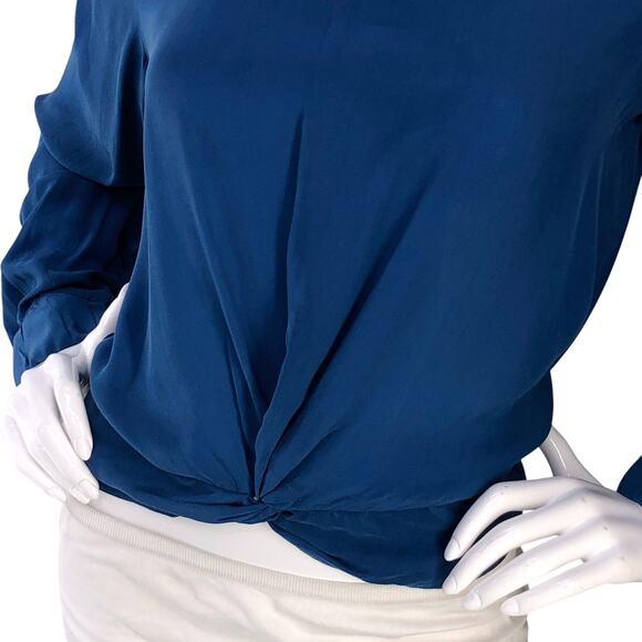 Scotch & Soda Blouse Womens S Blue Viscose Twist Front Mock Neck Long Sleeve - Picture 3 of 16